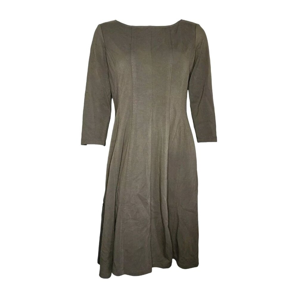 COLDWATER CREEK Solid All‎ Green 3/4 Sleeve Zip Back Dress Womens Size MP Petite